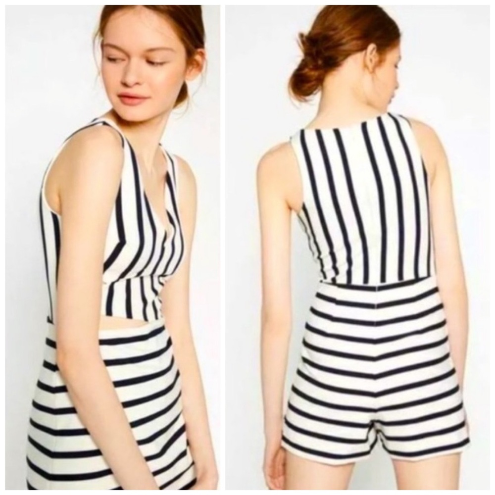 Zara Trafaluc navy white striped romper dress - Picture 2 of 8